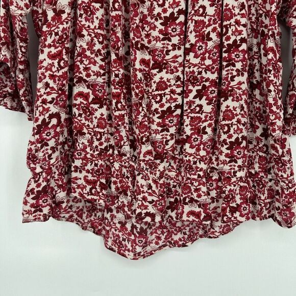 In Studio Boho Peasant Top Pink Ditsy Floral Elastic Waist 3/4 Sleeves Size 1X - Picture 9 of 11